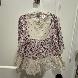 oshkosh girls 18 mo floral spring dress and blue peach print overalls